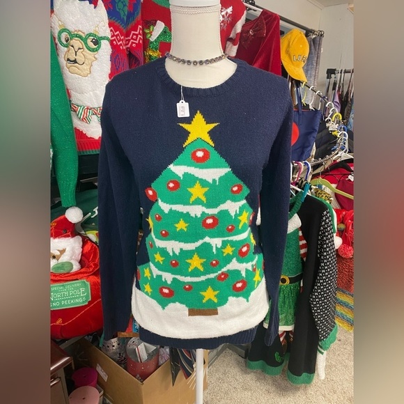 Jalu Aurtia Christmas Tree Sweater - Sz.M double layers/thick sweater - Picture 2 of 5